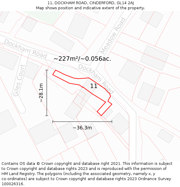 11, DOCKHAM ROAD, CINDERFORD, GL14 2AJ: Plot and title map