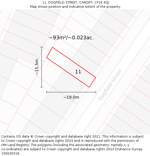 11, DOGFIELD STREET, CARDIFF, CF24 4QJ: Plot and title map