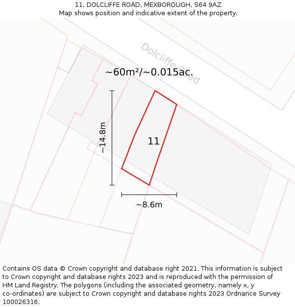 11, DOLCLIFFE ROAD, MEXBOROUGH, S64 9AZ: Plot and title map