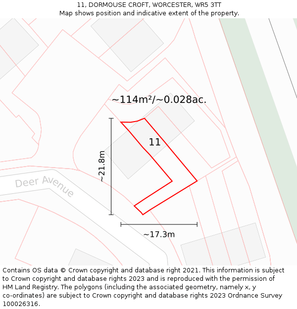 11, DORMOUSE CROFT, WORCESTER, WR5 3TT: Plot and title map