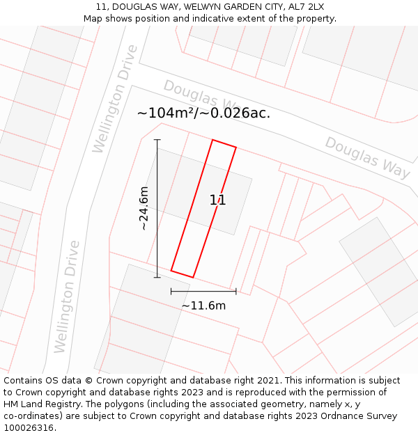 11, DOUGLAS WAY, WELWYN GARDEN CITY, AL7 2LX: Plot and title map