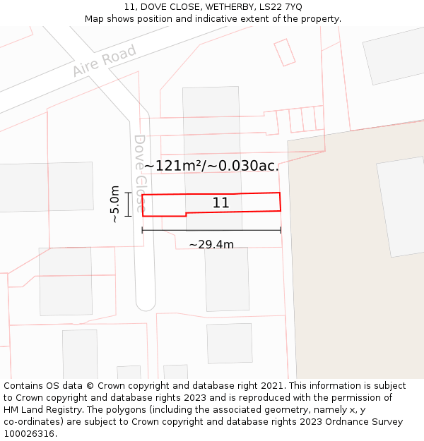 11, DOVE CLOSE, WETHERBY, LS22 7YQ: Plot and title map