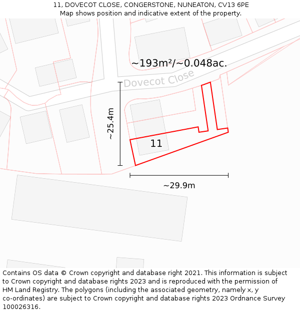 11, DOVECOT CLOSE, CONGERSTONE, NUNEATON, CV13 6PE: Plot and title map