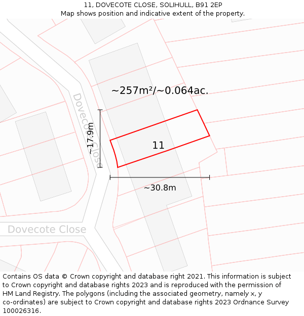 11, DOVECOTE CLOSE, SOLIHULL, B91 2EP: Plot and title map