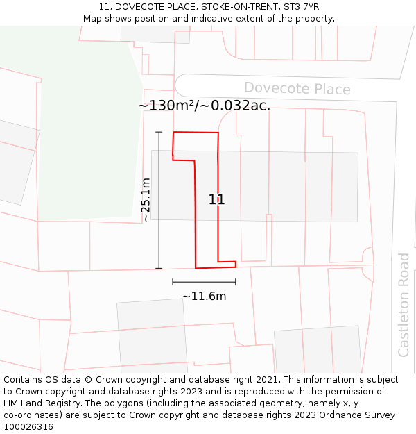 11, DOVECOTE PLACE, STOKE-ON-TRENT, ST3 7YR: Plot and title map