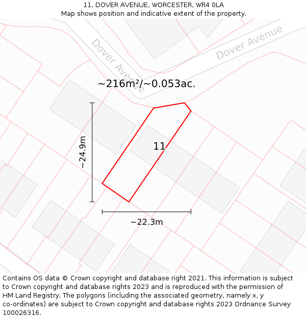11, DOVER AVENUE, WORCESTER, WR4 0LA: Plot and title map
