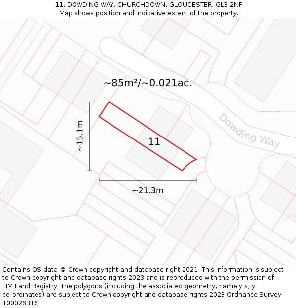 11, DOWDING WAY, CHURCHDOWN, GLOUCESTER, GL3 2NF: Plot and title map