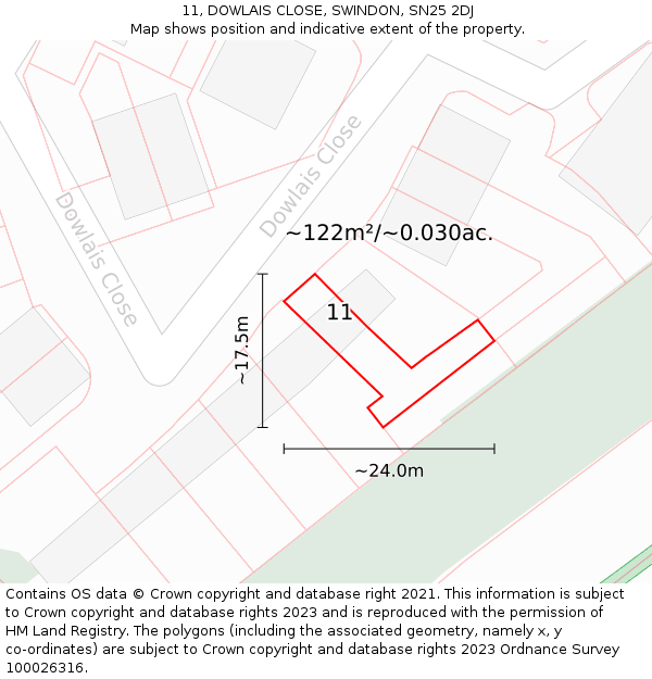11, DOWLAIS CLOSE, SWINDON, SN25 2DJ: Plot and title map