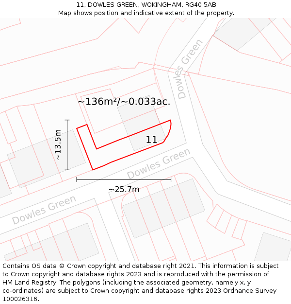 11, DOWLES GREEN, WOKINGHAM, RG40 5AB: Plot and title map