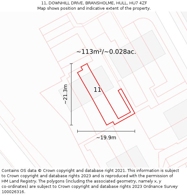 11, DOWNHILL DRIVE, BRANSHOLME, HULL, HU7 4ZF: Plot and title map
