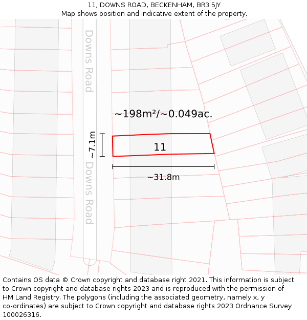 11, DOWNS ROAD, BECKENHAM, BR3 5JY: Plot and title map