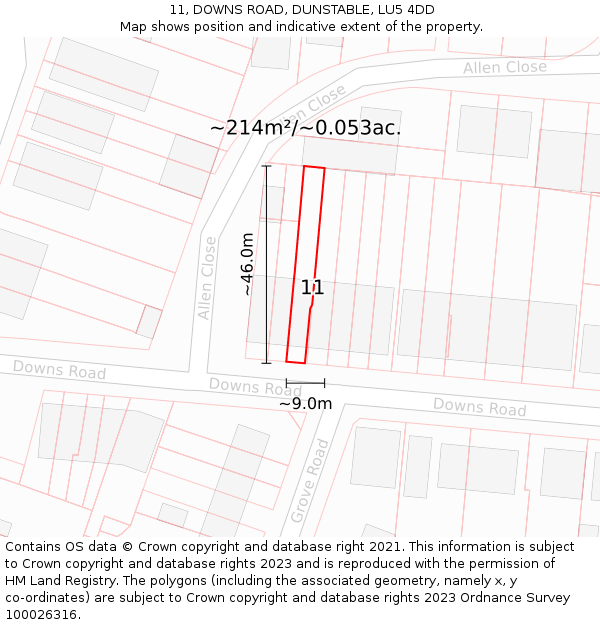 11, DOWNS ROAD, DUNSTABLE, LU5 4DD: Plot and title map