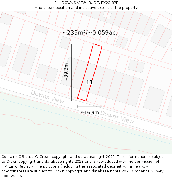 11, DOWNS VIEW, BUDE, EX23 8RF: Plot and title map