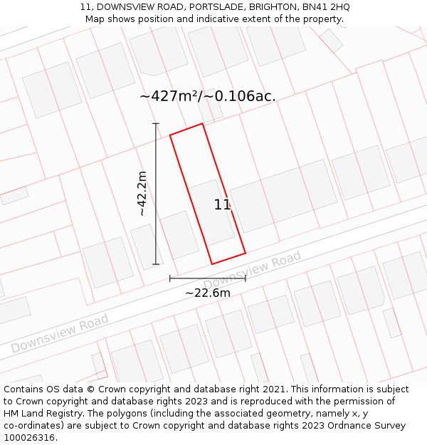 11, DOWNSVIEW ROAD, PORTSLADE, BRIGHTON, BN41 2HQ: Plot and title map