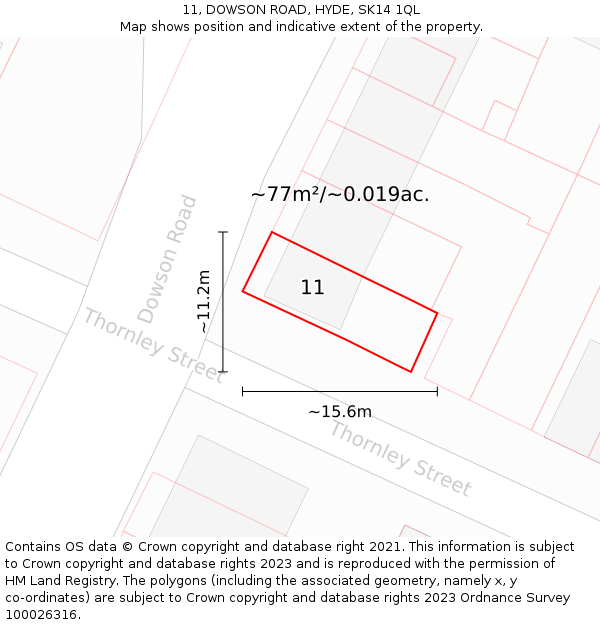 11, DOWSON ROAD, HYDE, SK14 1QL: Plot and title map
