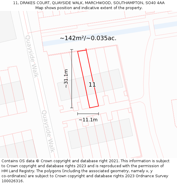 11, DRAKES COURT, QUAYSIDE WALK, MARCHWOOD, SOUTHAMPTON, SO40 4AA: Plot and title map