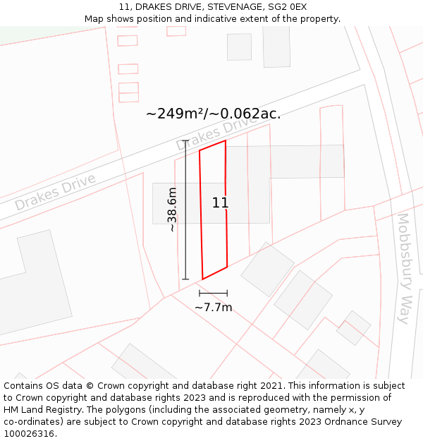 11, DRAKES DRIVE, STEVENAGE, SG2 0EX: Plot and title map
