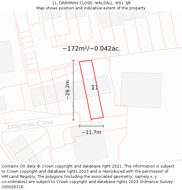 11, DRAYMAN CLOSE, WALSALL, WS1 3JR: Plot and title map