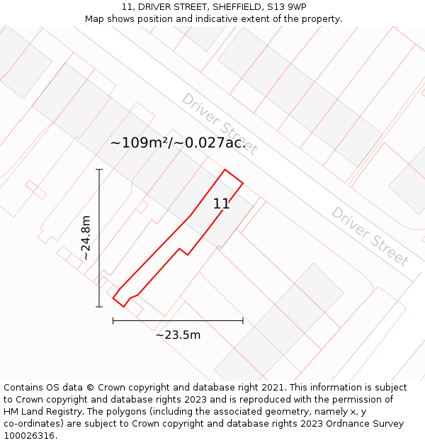 11, DRIVER STREET, SHEFFIELD, S13 9WP: Plot and title map