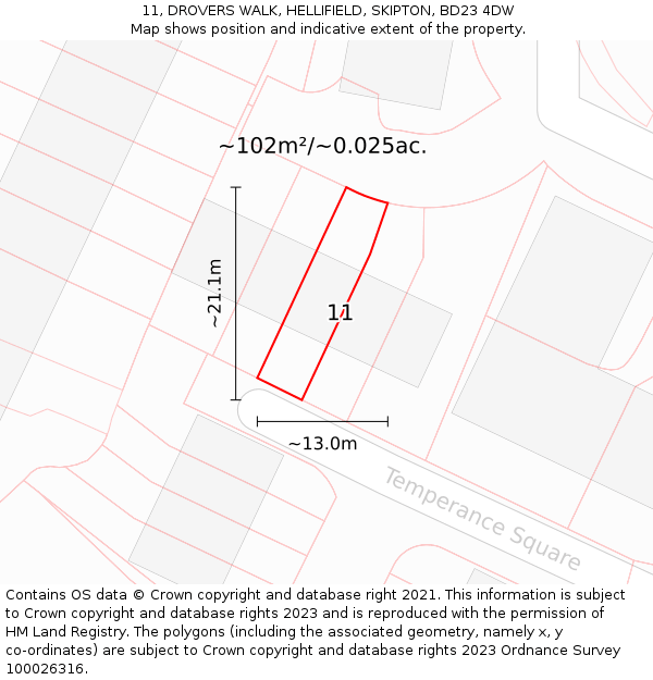 11, DROVERS WALK, HELLIFIELD, SKIPTON, BD23 4DW: Plot and title map