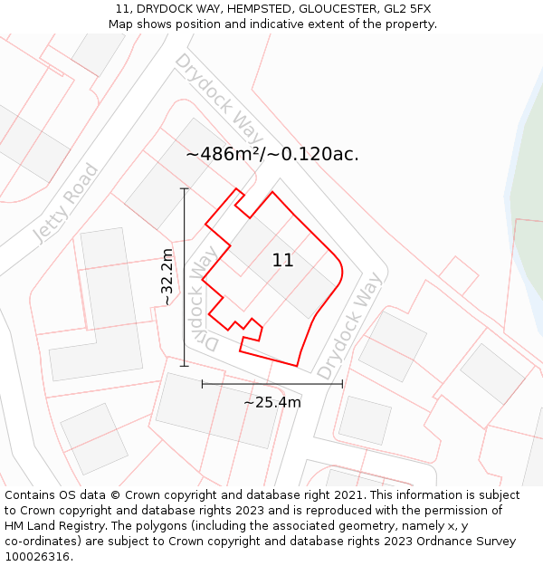 11, DRYDOCK WAY, HEMPSTED, GLOUCESTER, GL2 5FX: Plot and title map