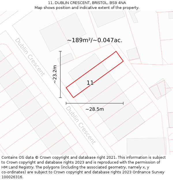 11, DUBLIN CRESCENT, BRISTOL, BS9 4NA: Plot and title map