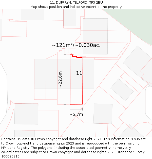 11, DUFFRYN, TELFORD, TF3 2BU: Plot and title map
