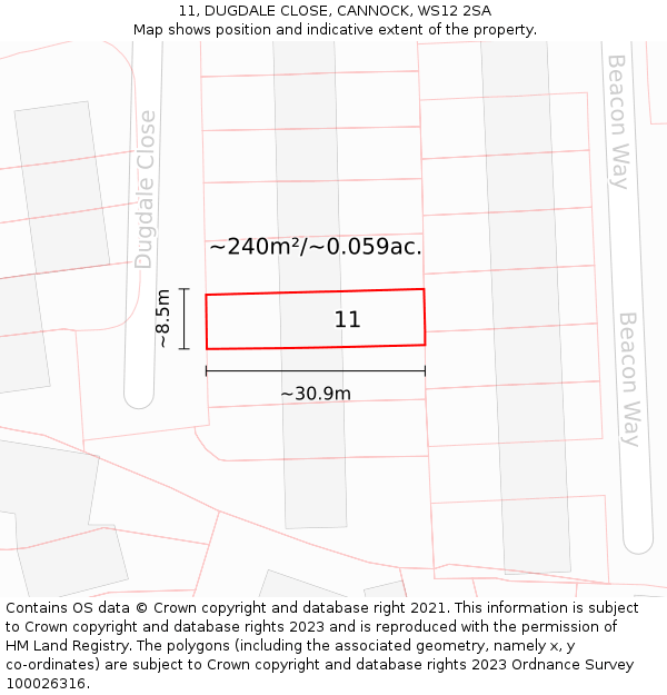 11, DUGDALE CLOSE, CANNOCK, WS12 2SA: Plot and title map