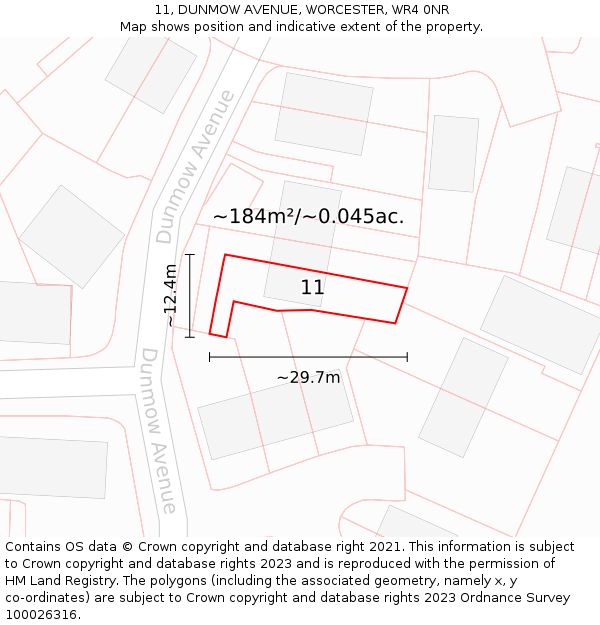 11, DUNMOW AVENUE, WORCESTER, WR4 0NR: Plot and title map