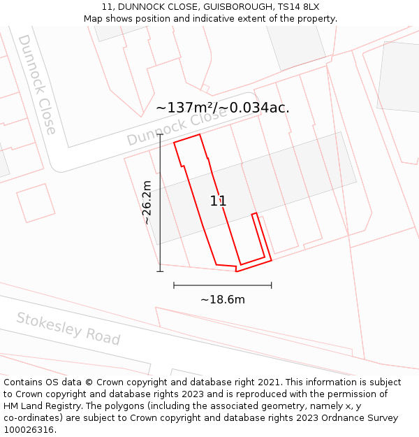 11, DUNNOCK CLOSE, GUISBOROUGH, TS14 8LX: Plot and title map