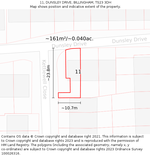 11, DUNSLEY DRIVE, BILLINGHAM, TS23 3DH: Plot and title map