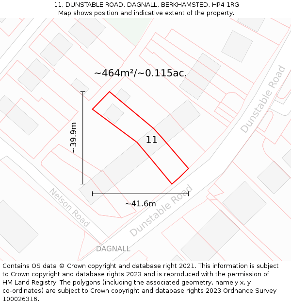 11, DUNSTABLE ROAD, DAGNALL, BERKHAMSTED, HP4 1RG: Plot and title map