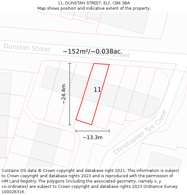 11, DUNSTAN STREET, ELY, CB6 3BA: Plot and title map