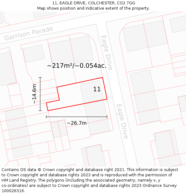 11, EAGLE DRIVE, COLCHESTER, CO2 7GG: Plot and title map