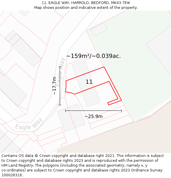 11, EAGLE WAY, HARROLD, BEDFORD, MK43 7EW: Plot and title map