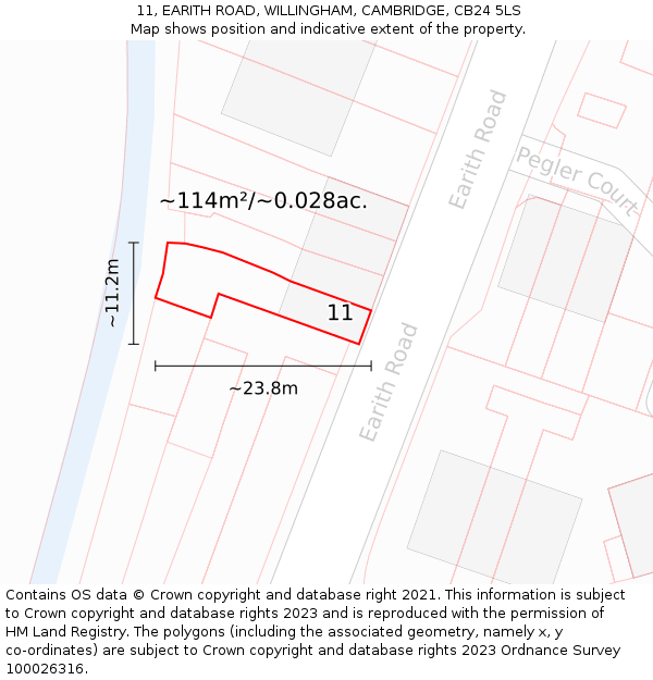 11, EARITH ROAD, WILLINGHAM, CAMBRIDGE, CB24 5LS: Plot and title map