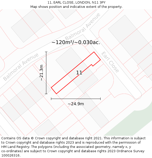 11, EARL CLOSE, LONDON, N11 3PY: Plot and title map
