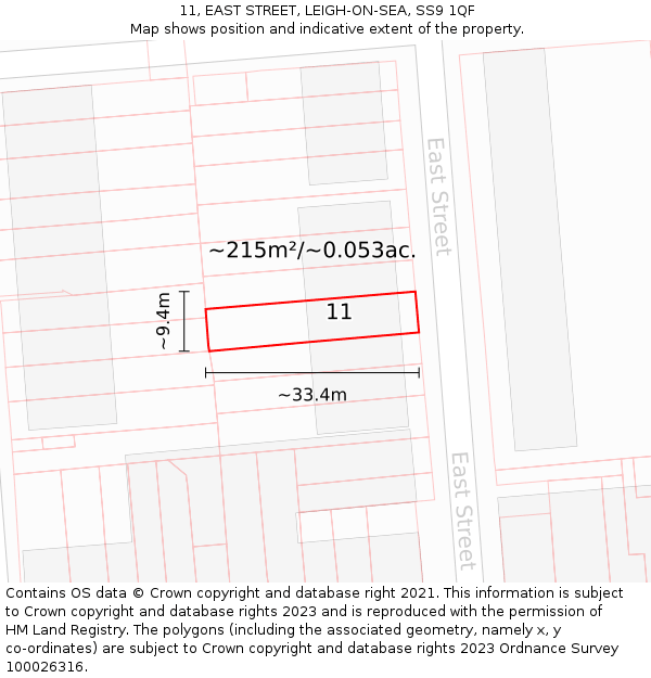 11, EAST STREET, LEIGH-ON-SEA, SS9 1QF: Plot and title map