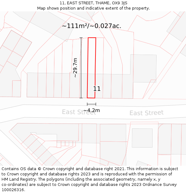 11, EAST STREET, THAME, OX9 3JS: Plot and title map