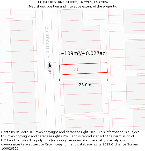 11, EASTBOURNE STREET, LINCOLN, LN2 5BW: Plot and title map