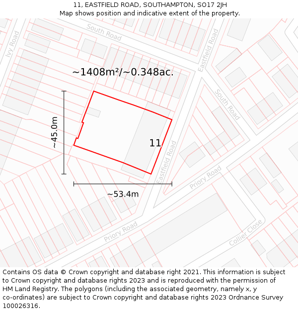 11, EASTFIELD ROAD, SOUTHAMPTON, SO17 2JH: Plot and title map