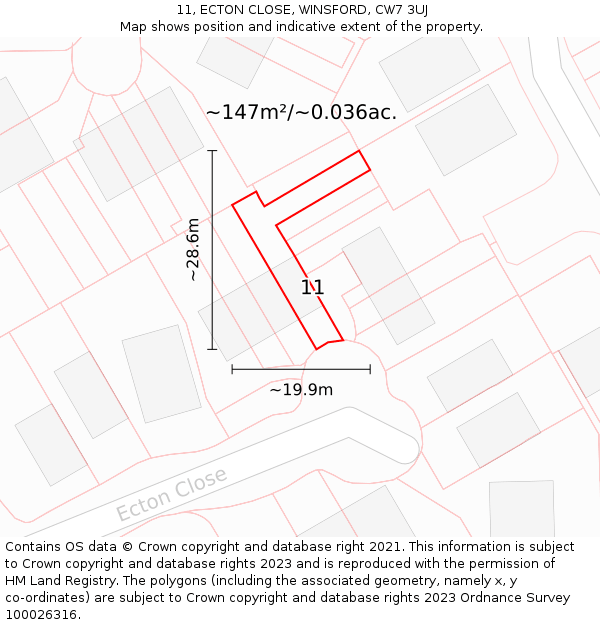 11, ECTON CLOSE, WINSFORD, CW7 3UJ: Plot and title map