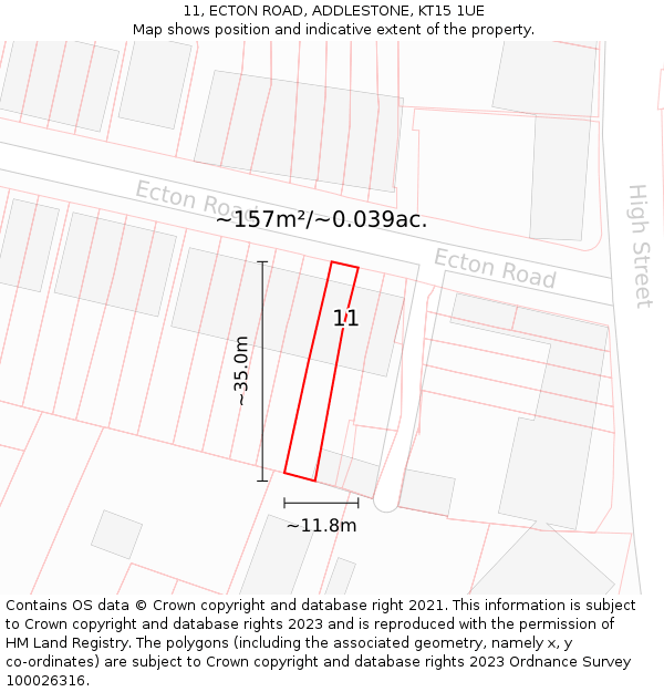 11, ECTON ROAD, ADDLESTONE, KT15 1UE: Plot and title map