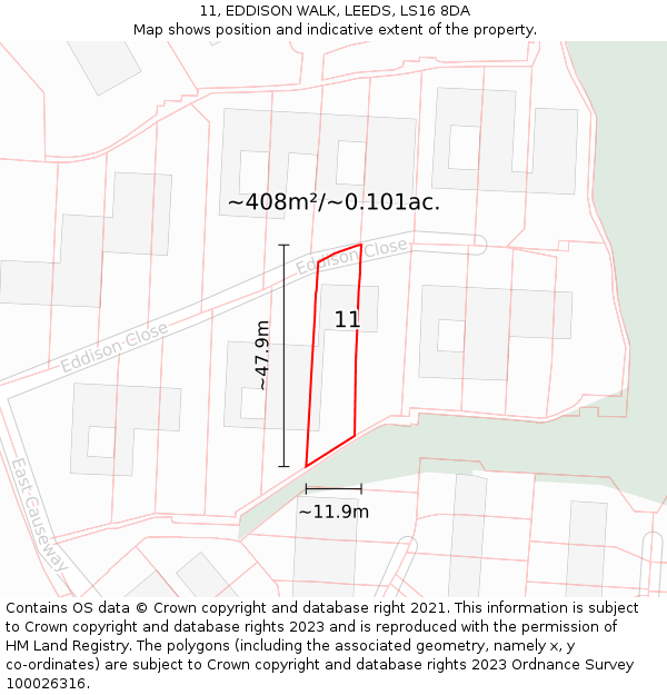 11, EDDISON WALK, LEEDS, LS16 8DA: Plot and title map