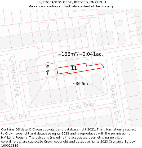 11, EDGBASTON DRIVE, RETFORD, DN22 7HN: Plot and title map