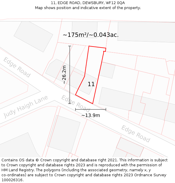 11, EDGE ROAD, DEWSBURY, WF12 0QA: Plot and title map