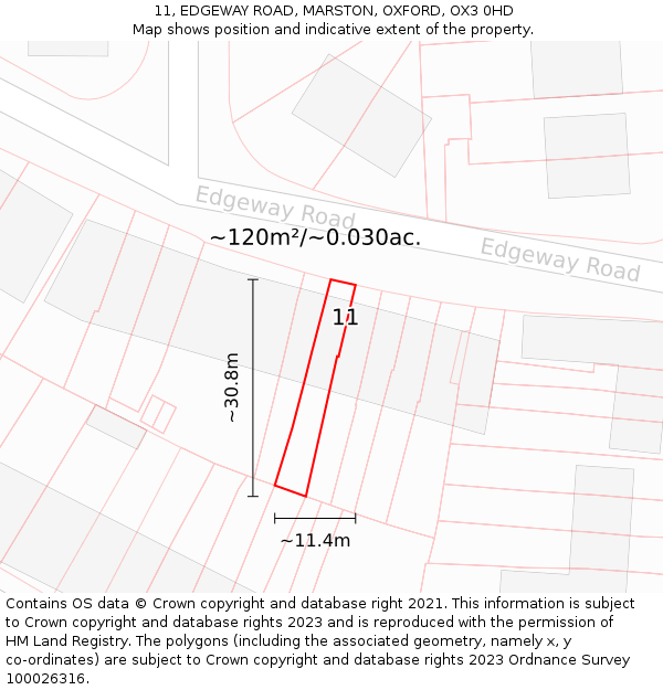 11, EDGEWAY ROAD, MARSTON, OXFORD, OX3 0HD: Plot and title map