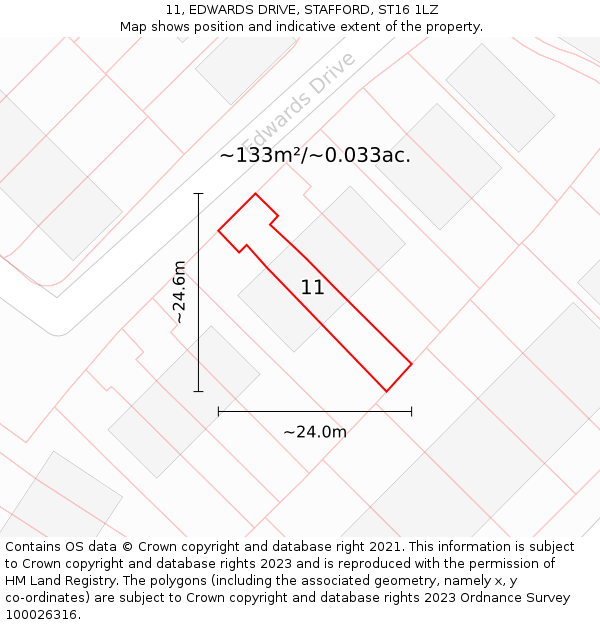 11, EDWARDS DRIVE, STAFFORD, ST16 1LZ: Plot and title map
