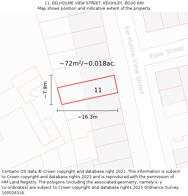 11, EELHOLME VIEW STREET, KEIGHLEY, BD20 6AY: Plot and title map