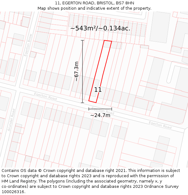 11, EGERTON ROAD, BRISTOL, BS7 8HN: Plot and title map